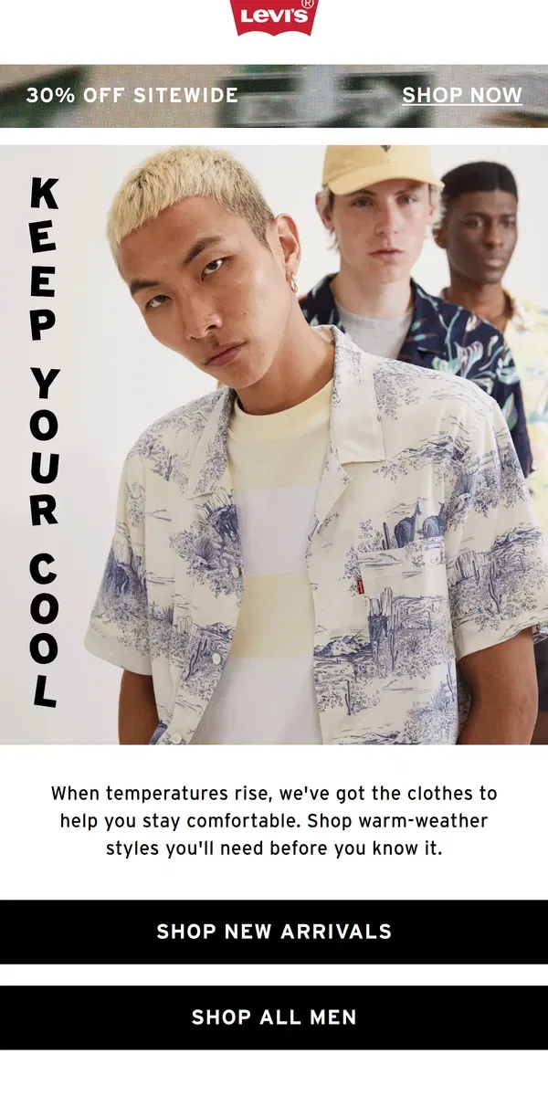 Email from Levi's. Stay cool, look 🔥