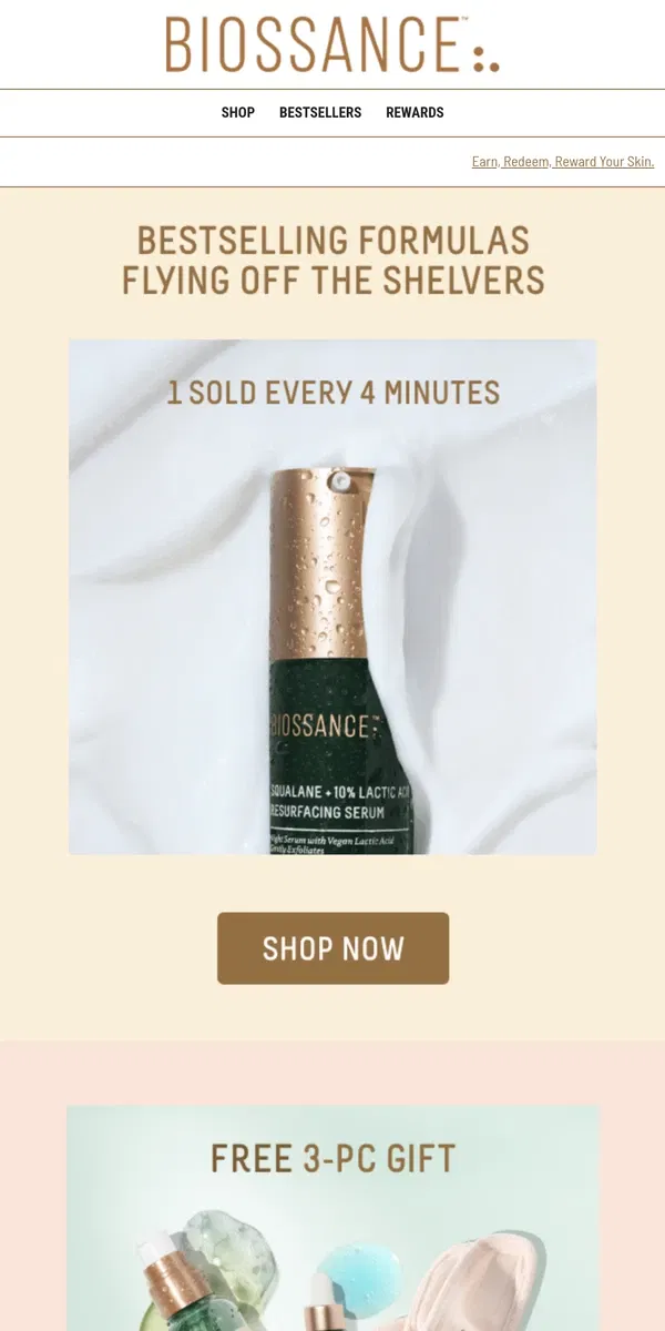 Email from Biossance. Free 3-pc gift ends TONIGHT!