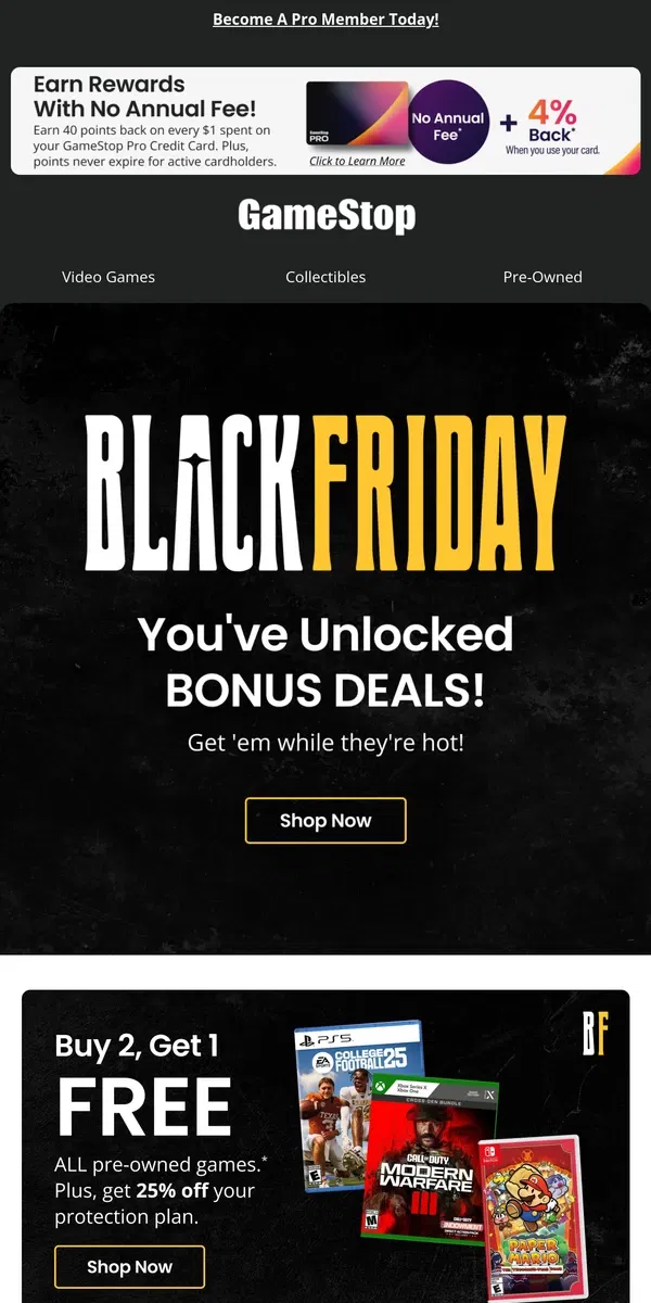 Email from GameStop. 📣 B-B-B-B-BONUS BLACK FRIDAY DEALS 🤯