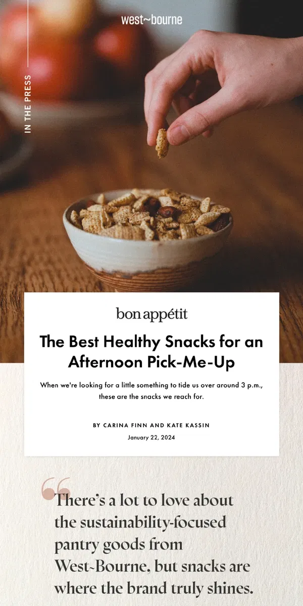 Email from west-bourne. "The Best Healthy Snacks for an Afternoon Pick-Me-Up"