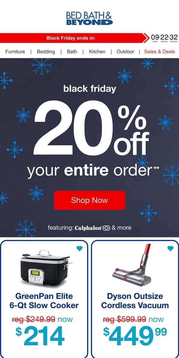 Email from Bed Bath & Beyond. 20% Off Your Entire Order, a HUGE Black Friday Deal 🤑