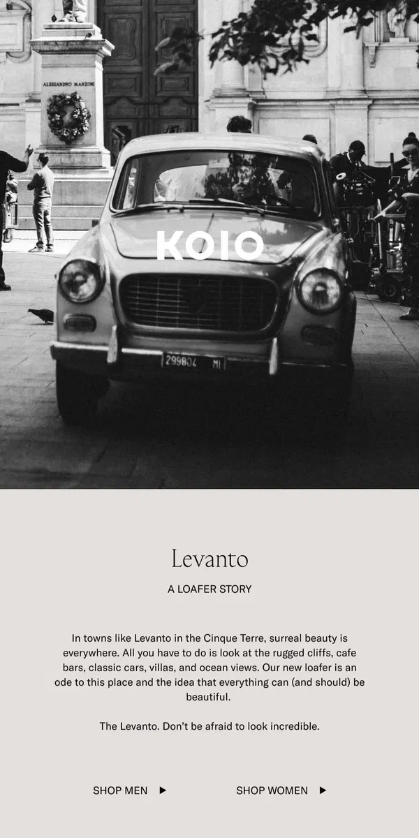 Email from Koio. The Levanto’s origin story.