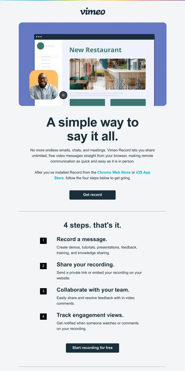 Email from Vimeo. Your guide to getting started with Vimeo Record