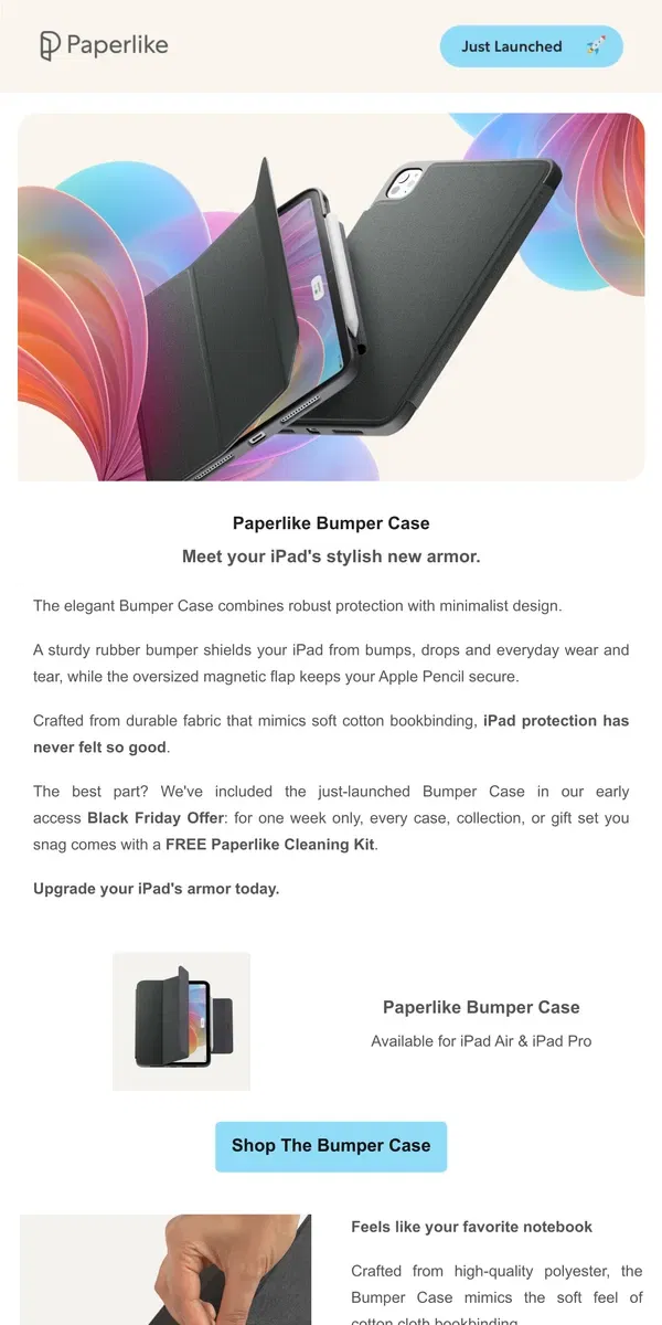 Email from Paperlike. Introducing: Paperlike Bumper Case 🛡️