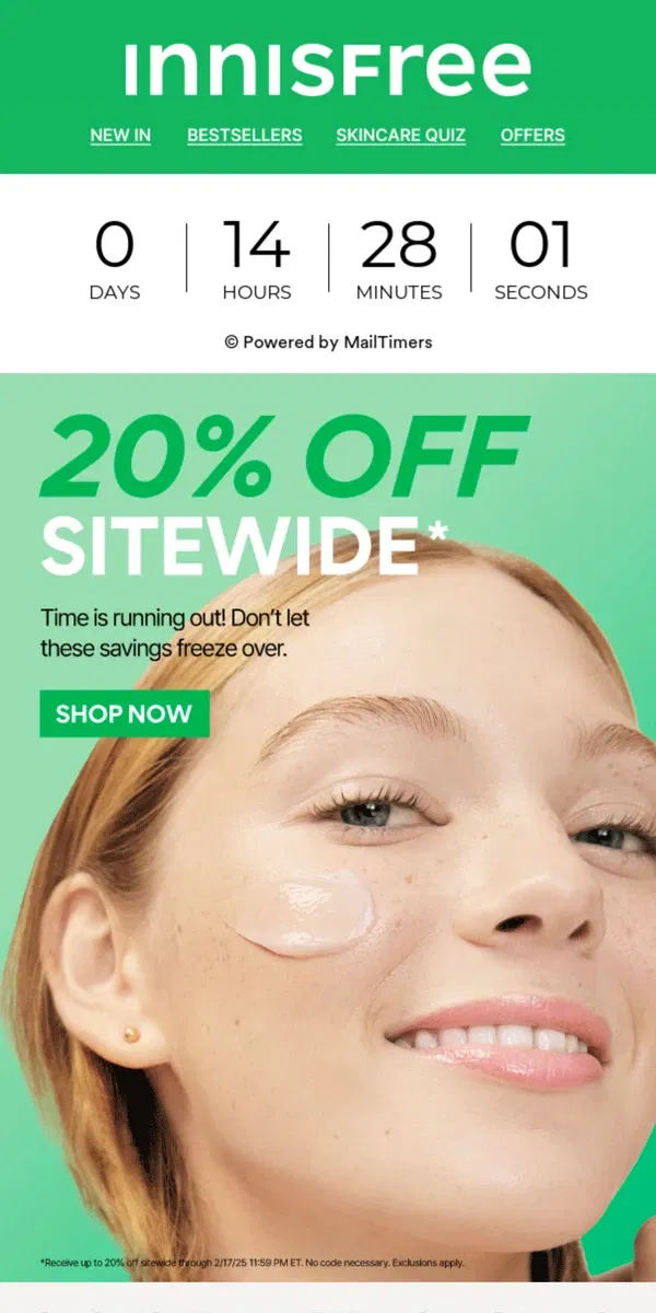 Email from innisfree. LAST CHANCE! 20% OFF Winter Sale