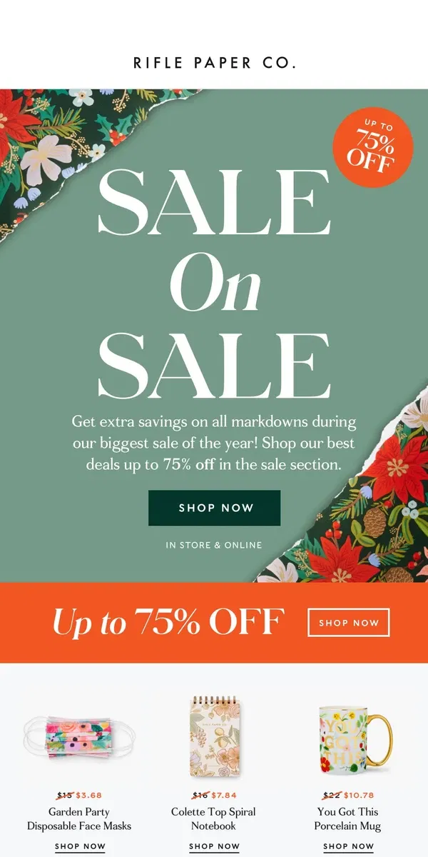 Email from Rifle Paper Co.. Up to 75% Off Sale Items During Our Cyber Week Sale