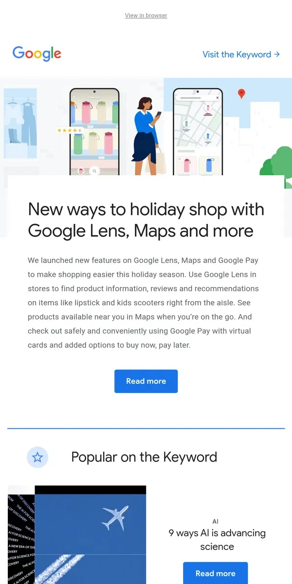 Email from Google. New tools to make holiday shopping easy