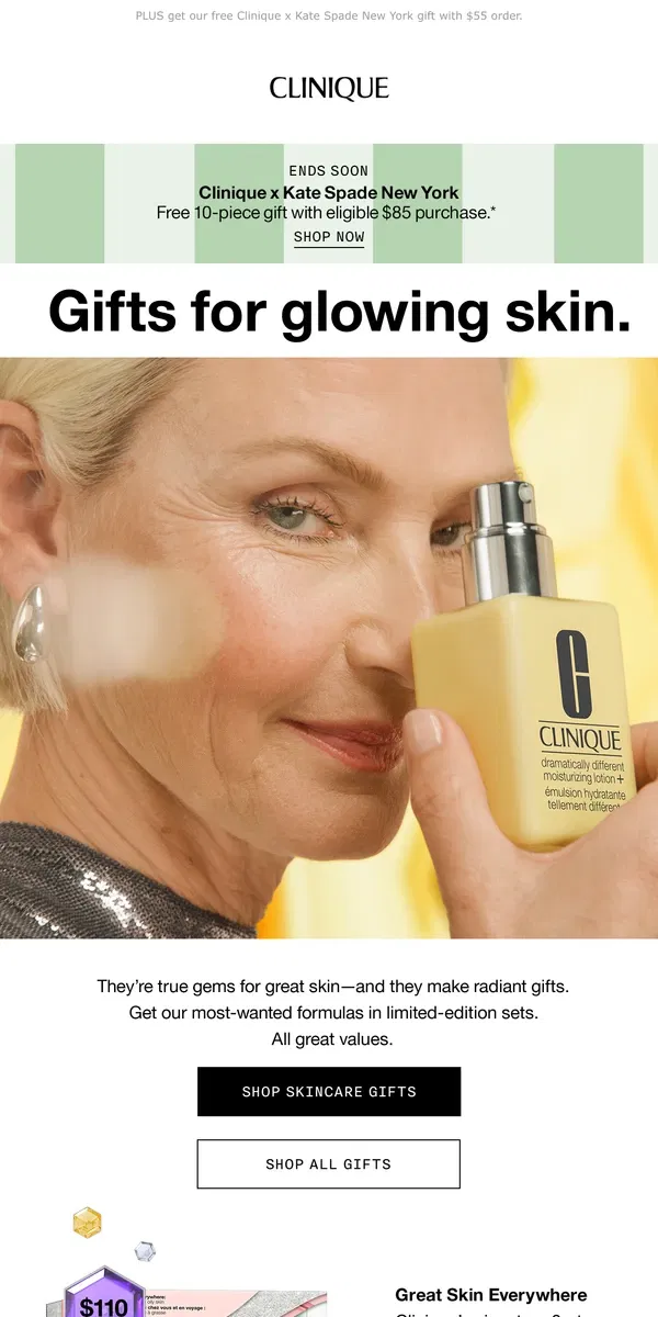 Email from Clinique. Gifts for great skin 🤩 Big values!