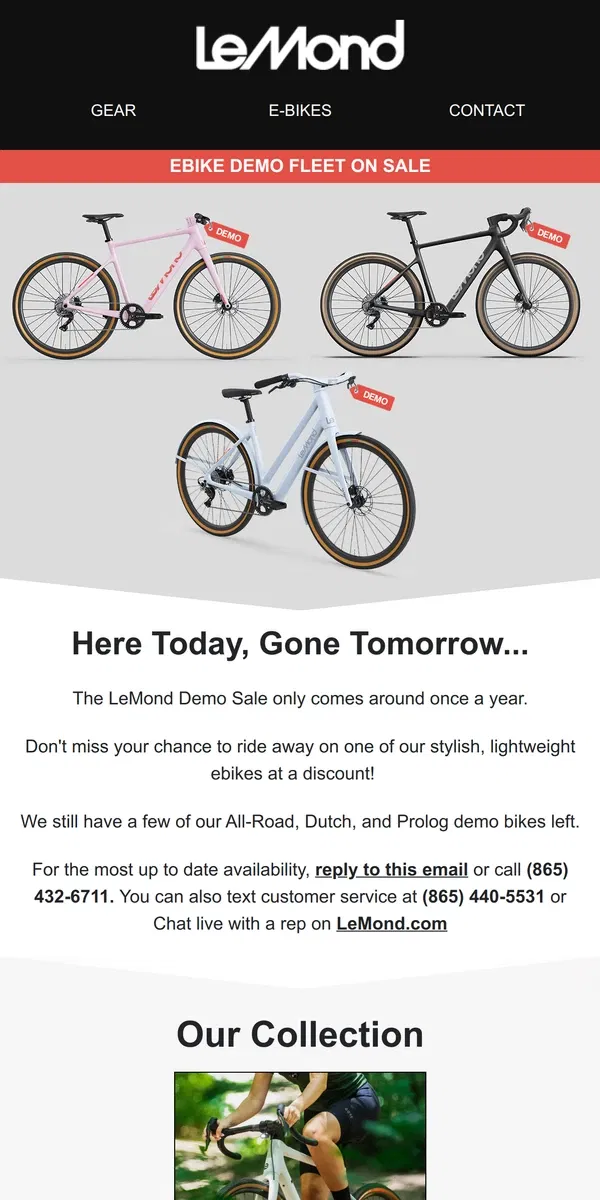 Email from LeMond. DEMO SALE ROLLS ON