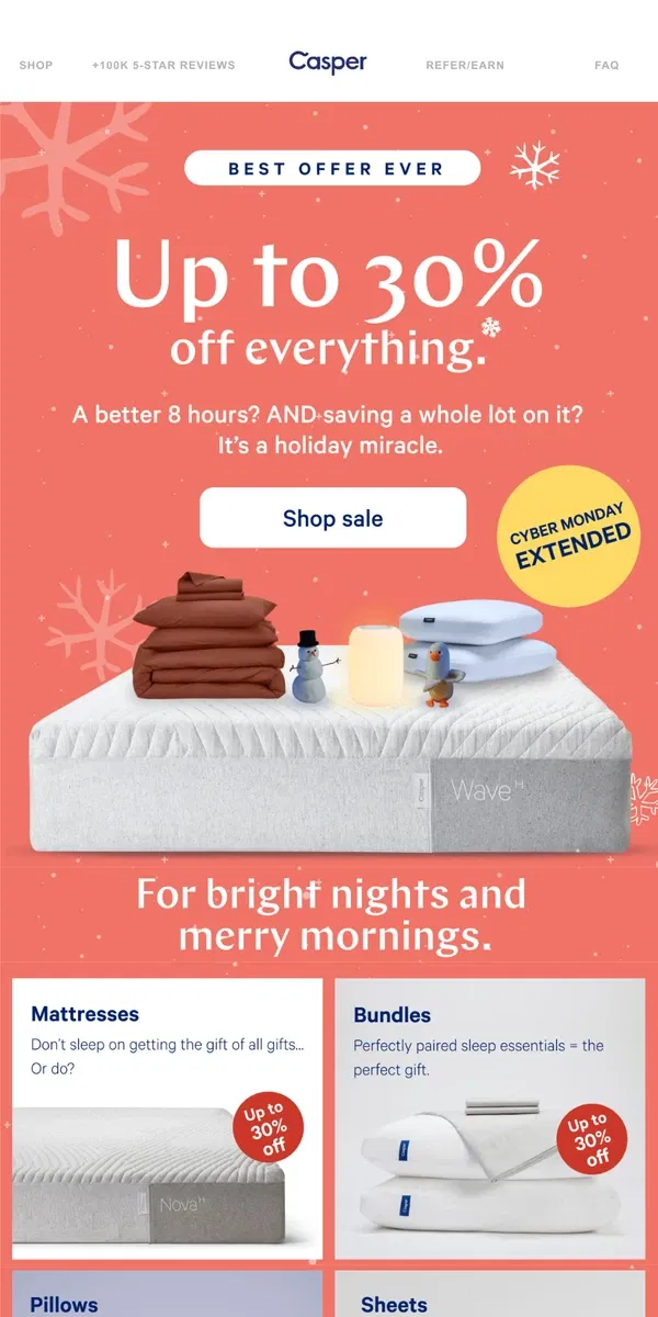 Email from Casper. Cyber Monday savings extended.