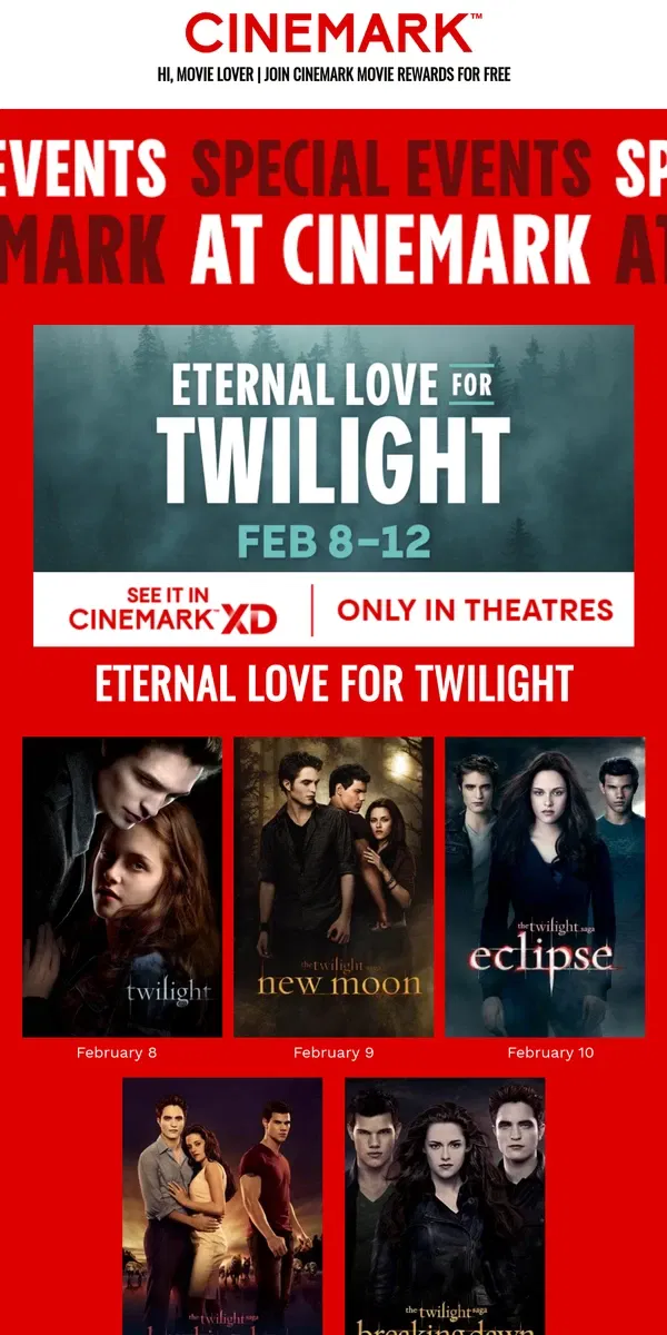 Email from Cinemark. Big events are coming to Cinemark