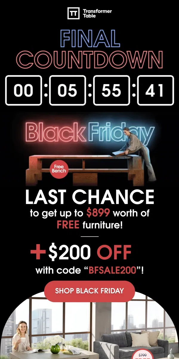 Email from Transformer Table. Last Second VIP (That's You) Black Friday Offer! 🥳