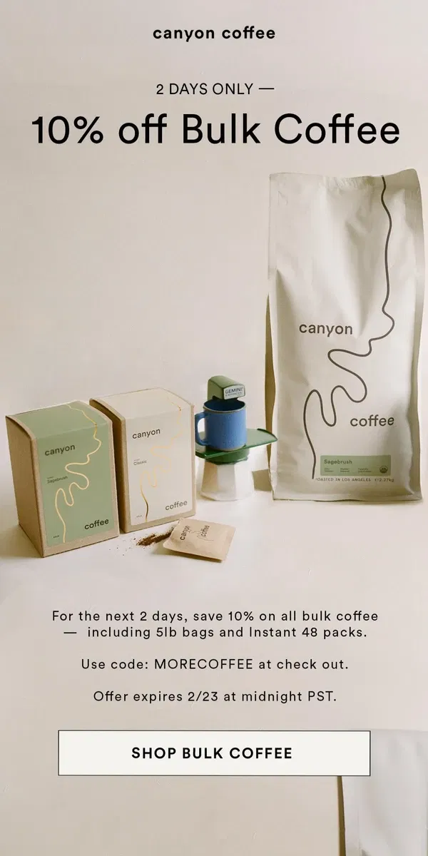 Email from Canyon Coffee. A Rare Sale