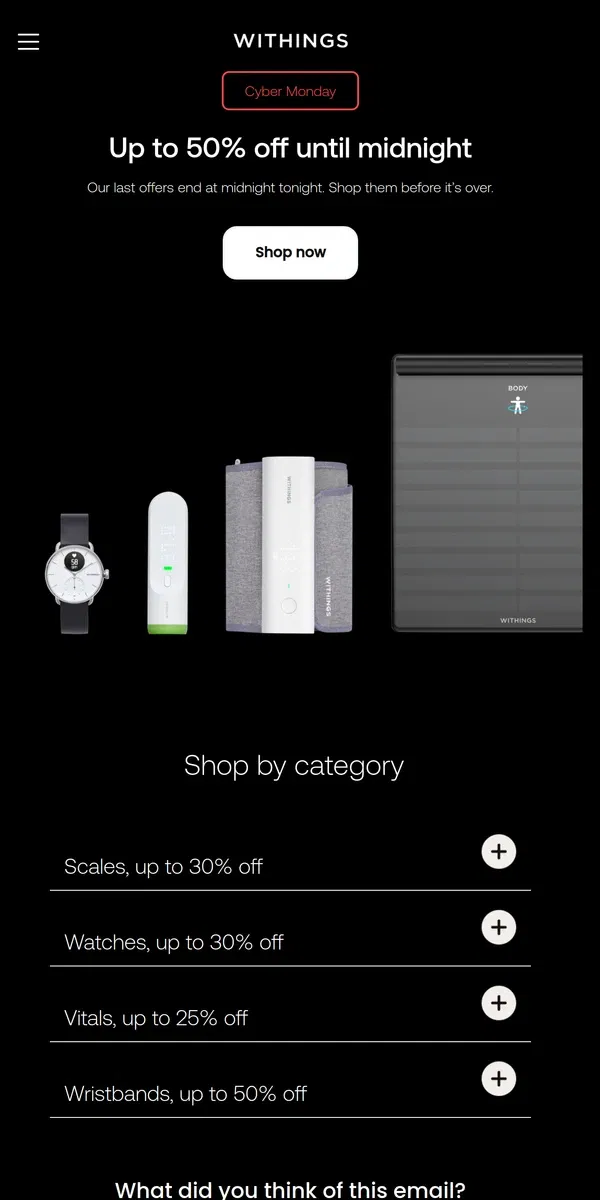 Email from Withings. Missed out on our Black Friday sales?