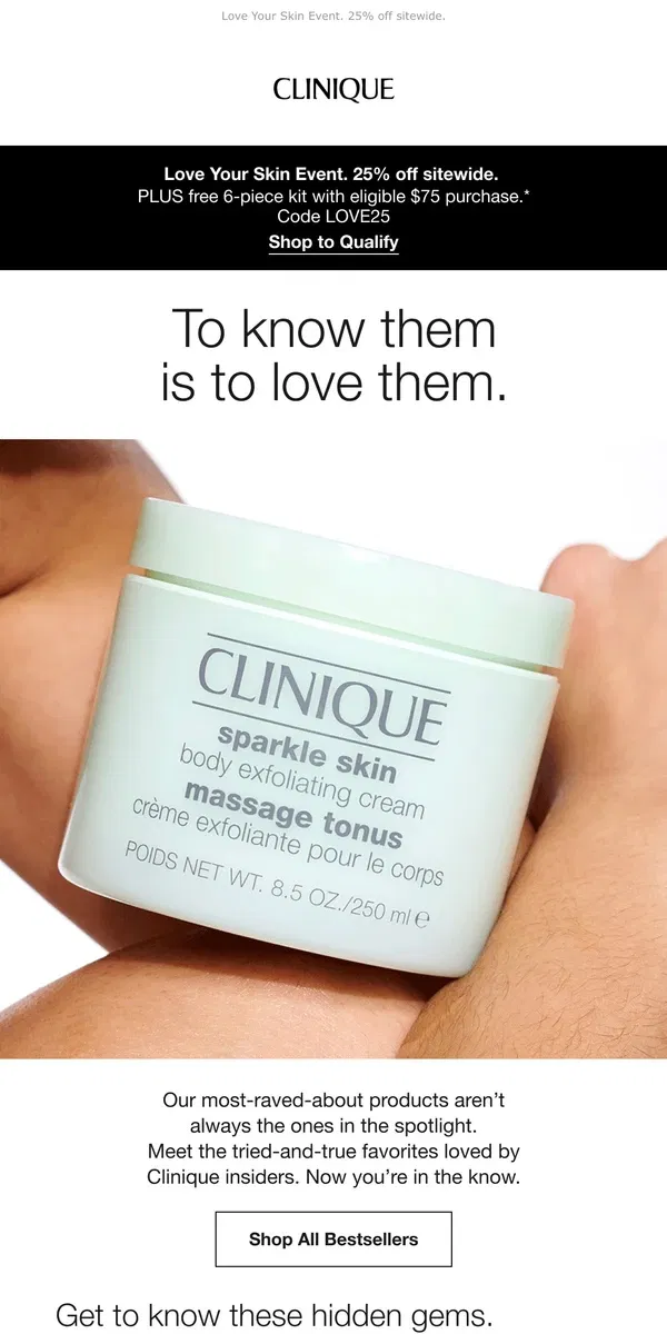 Email from Clinique. Get 25% off these hidden gems 😘