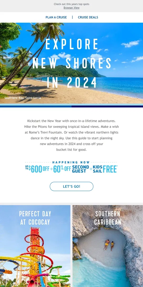 Email from Royal Caribbean. These are the new year's top travel destinations