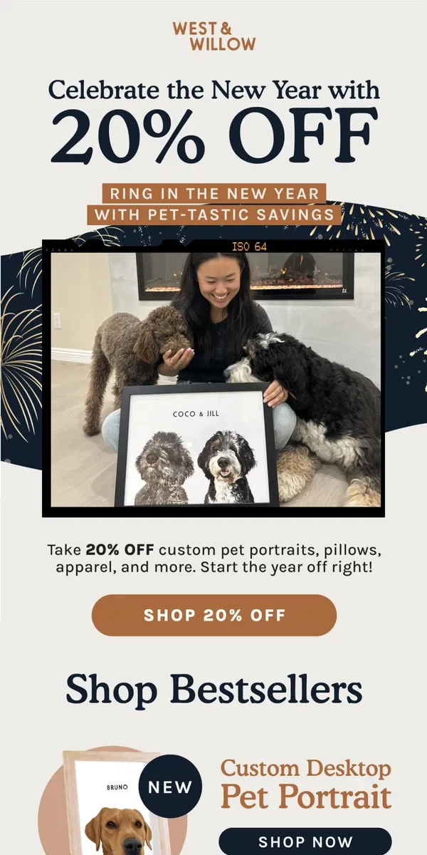 Email from West & Willow. New Year’s Resolution: Save on Custom Gifts! 🐶