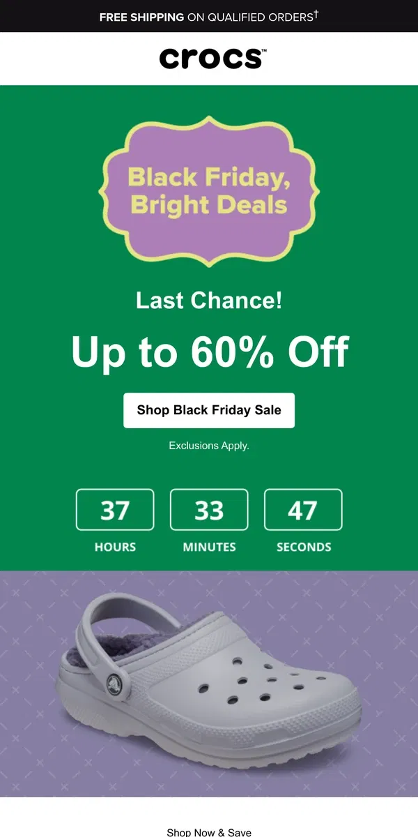 Email from Crocs. ❄️ Up to 60% Off Cozy Clogs!