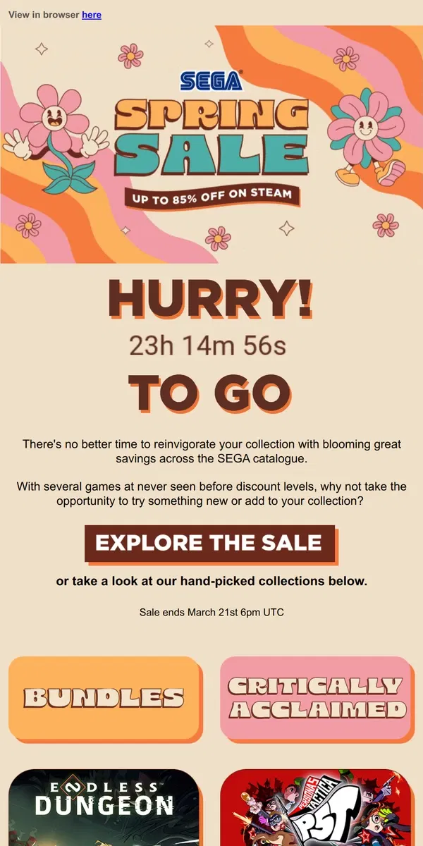 Email from SEGA. Final Call: Get up to 85% off your favourite SEGA titles