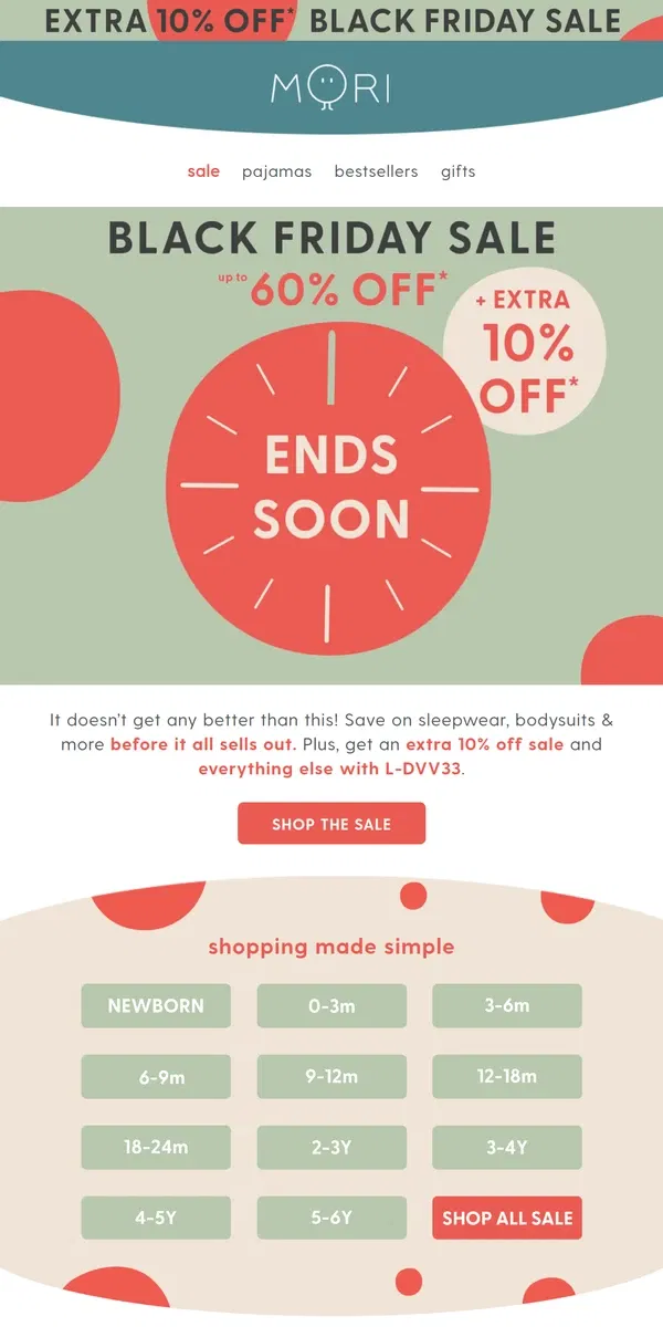 Email from MORI. Don't wait! Save an extra 10% off Black Friday! 🥳