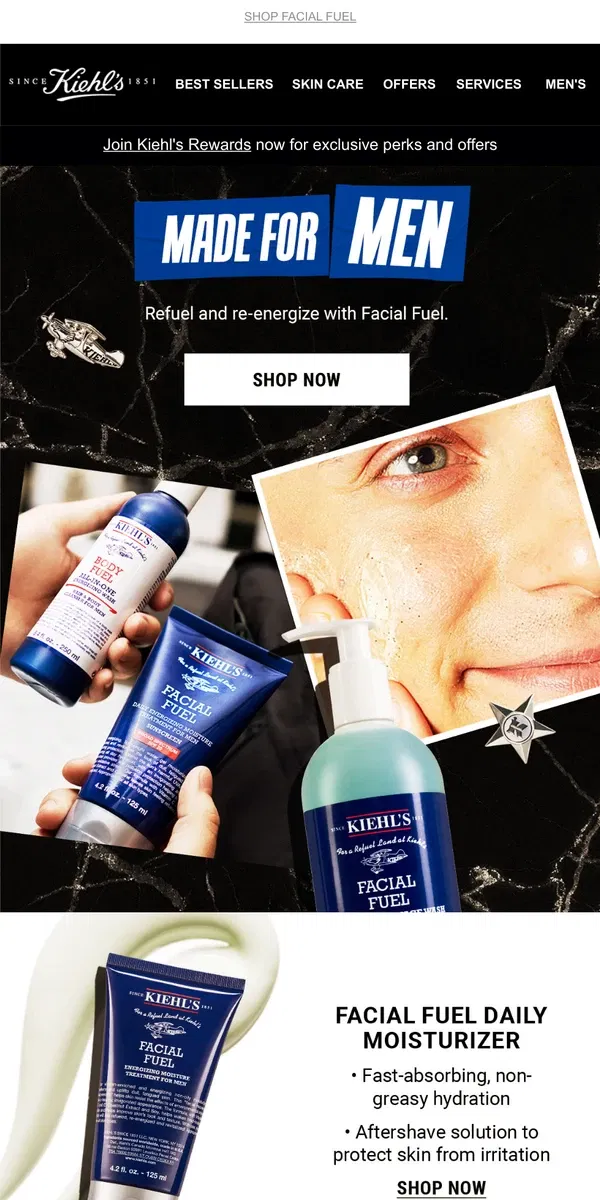 Email from Kiehl's. Skincare Made For Men 💪