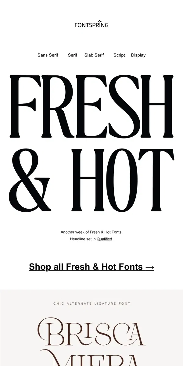 Email from Fontspring. Fresh & Hot | Fontface