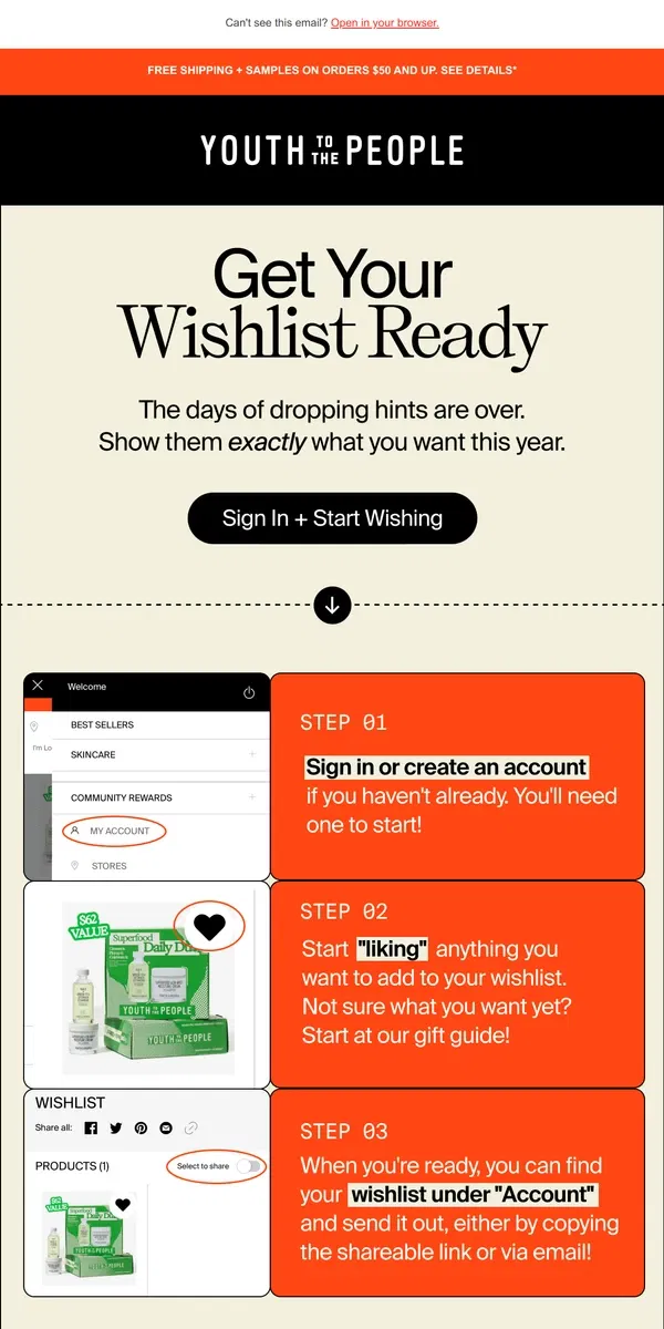 Email from Youth To The People. Start Your Wishlist!