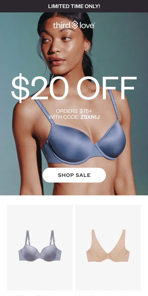 Email from ThirdLove. $20 off, just for you