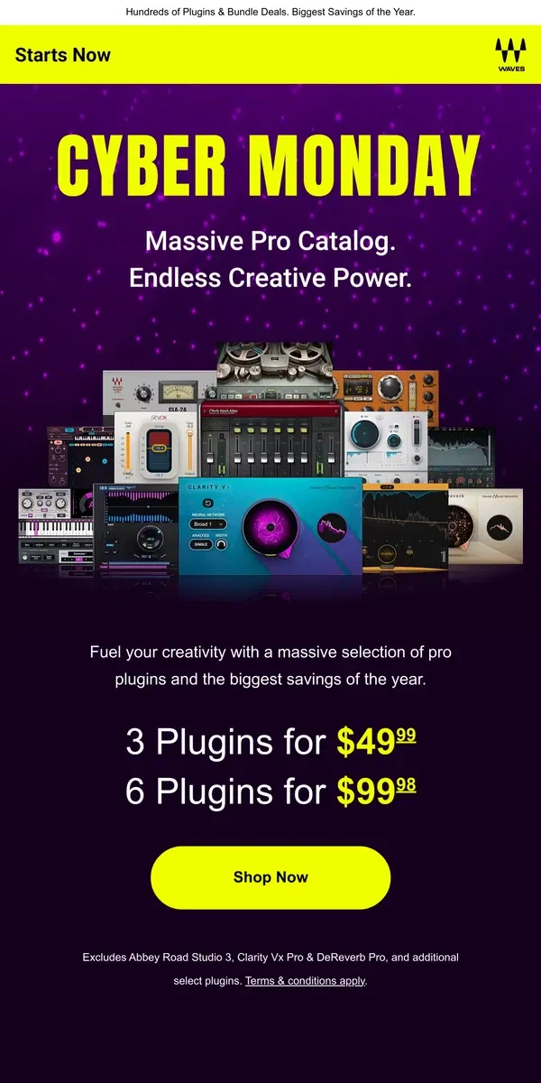 Email from Waves Audio. Starts Now 🎁 Cyber Monday Sale