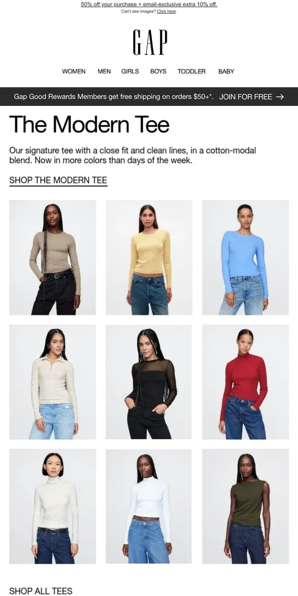 Email from GAP. Forever soft. Forever a bestseller.