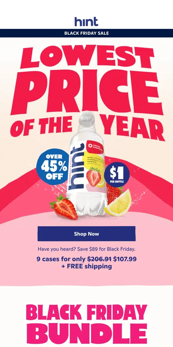 Email from Hint Water. 45% off is a mouthwatering deal