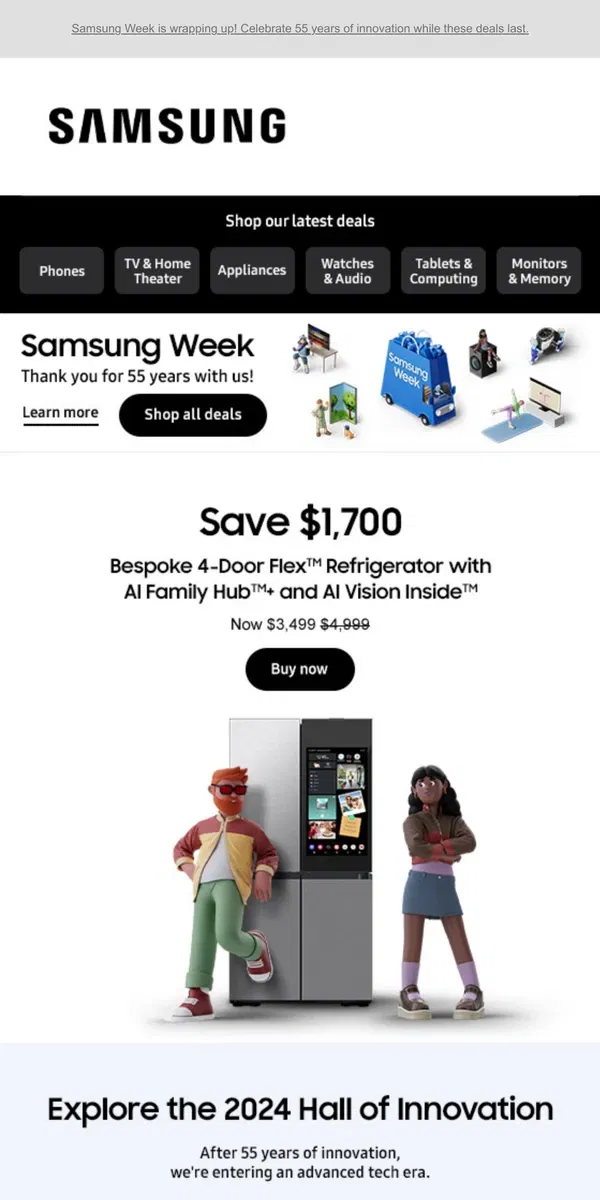 Email from Samsung. [Name], time is running out to save up to $1,700 on your dream home.