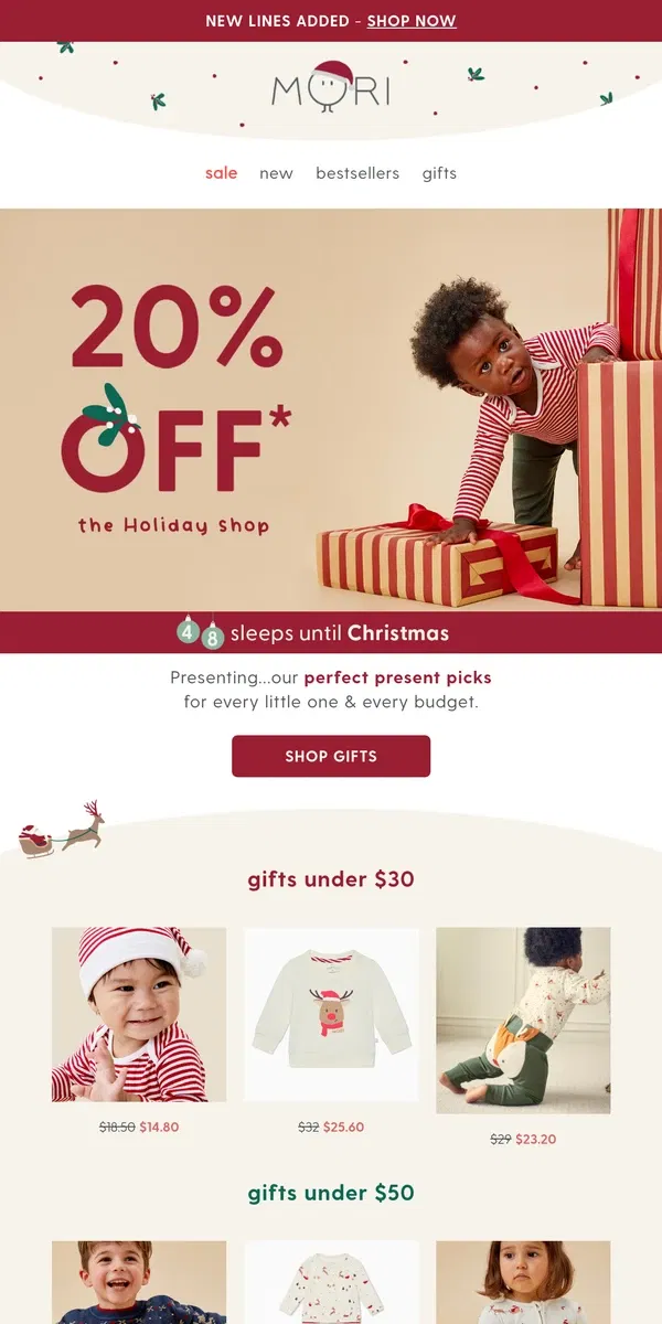 Email from MORI. 20% off gifts for every little one on your list 🎁