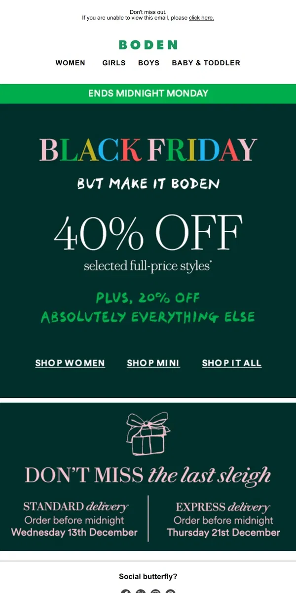 Email from Boden. 40% off still going strong 🏃🏽‍♀️