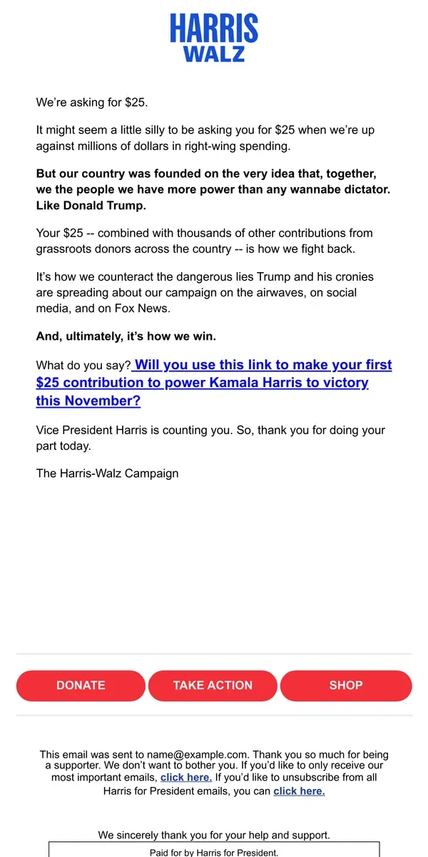 Email from Kamala Harris. Kamala is counting on you