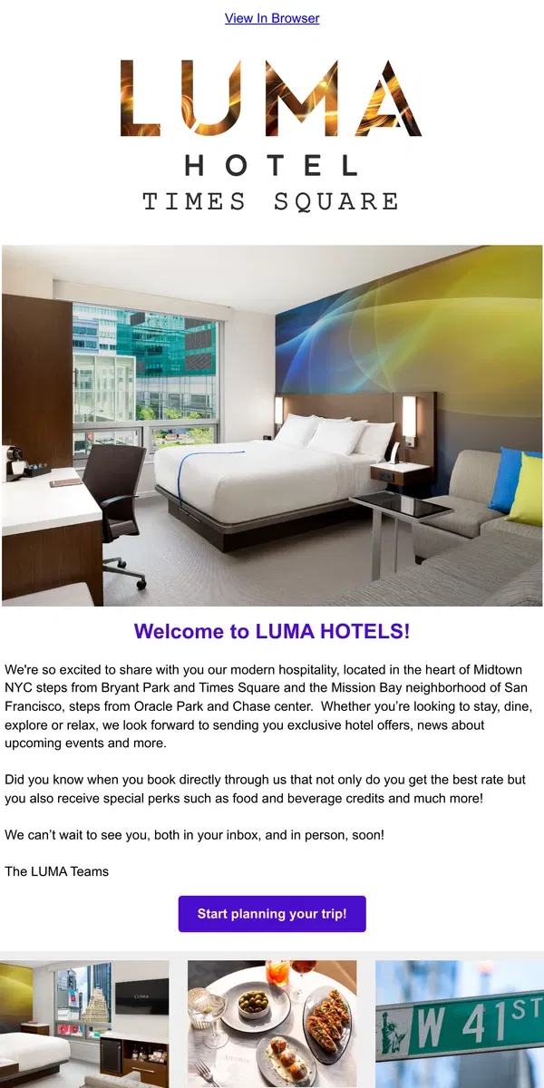 Email from LUMA Hotel. Welcome to LUMA Hotels!