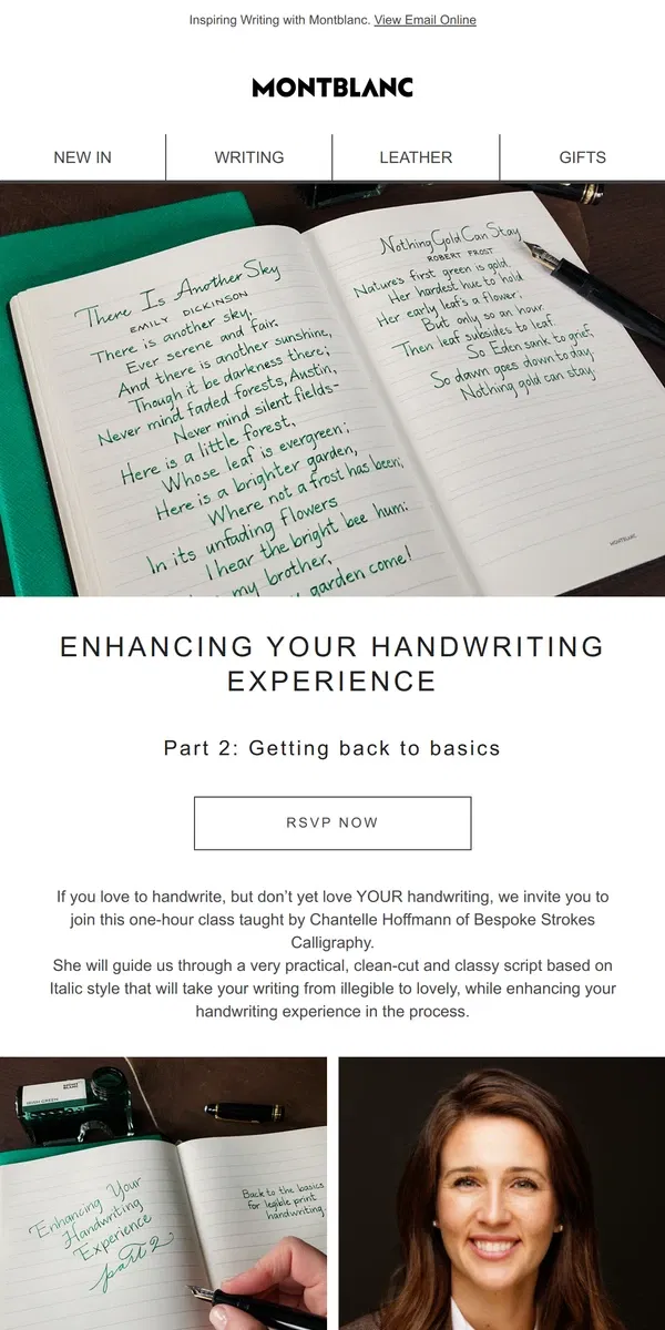 Email from Montblanc. You're invited to an exclusive calligraphy class!