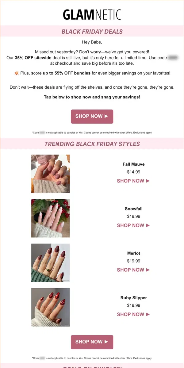 Email from Glamnetic. Missed our Black Friday Sale yesterday? We've got you!