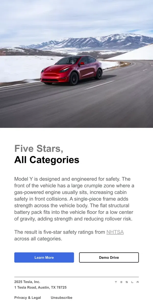 Email from Tesla. Safety You Can’t Get With a Gas Car