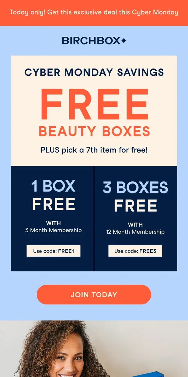 Email from Birchbox. Today ONLY - FREE Beauty Boxes 🎁  