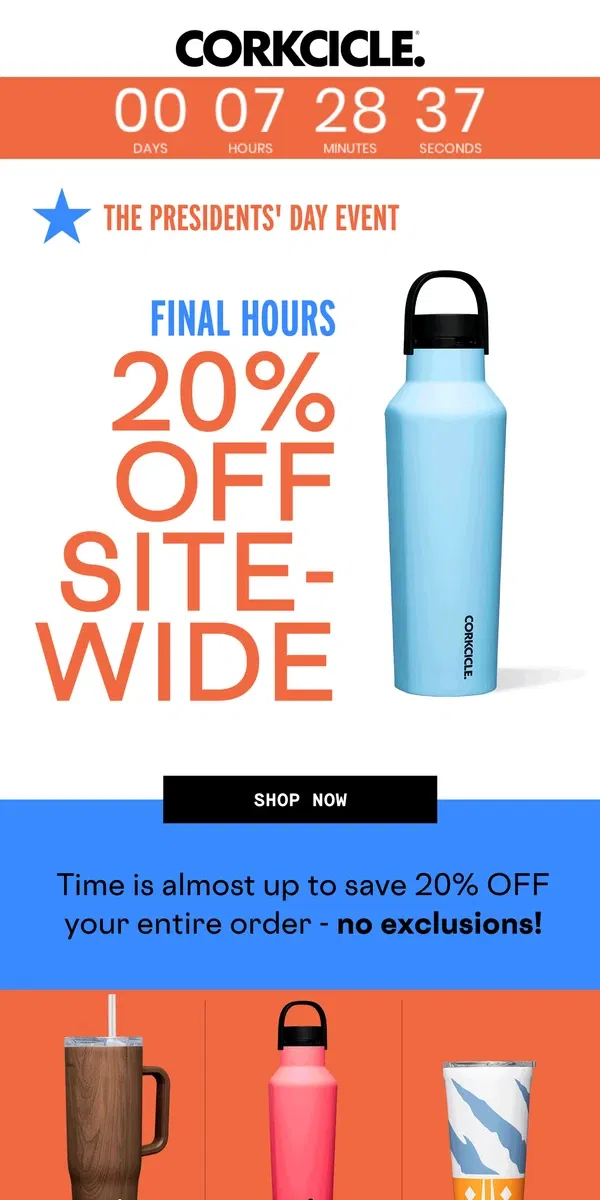 Email from CORKCICLE. Only Hours Left For 20% Off ⏰