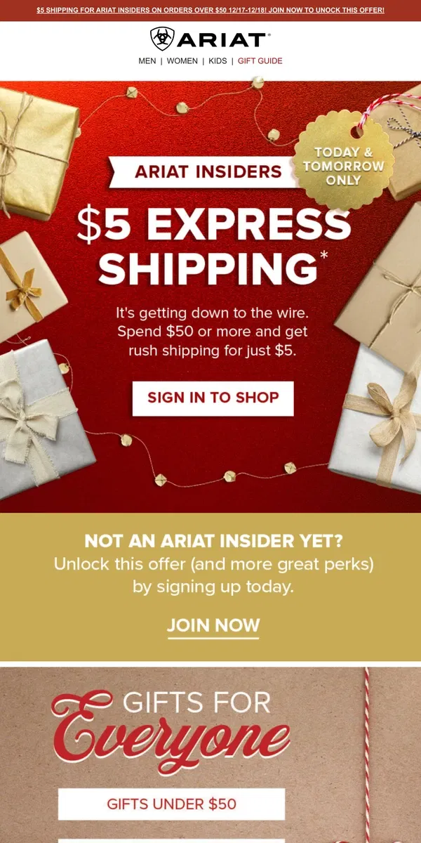 Email from Ariat. Two Days Only: $5 Express Shipping