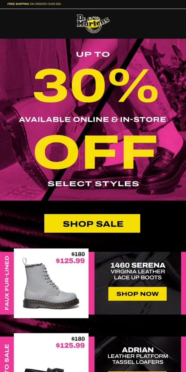 Email from Dr. Martens. New styles just added to sale