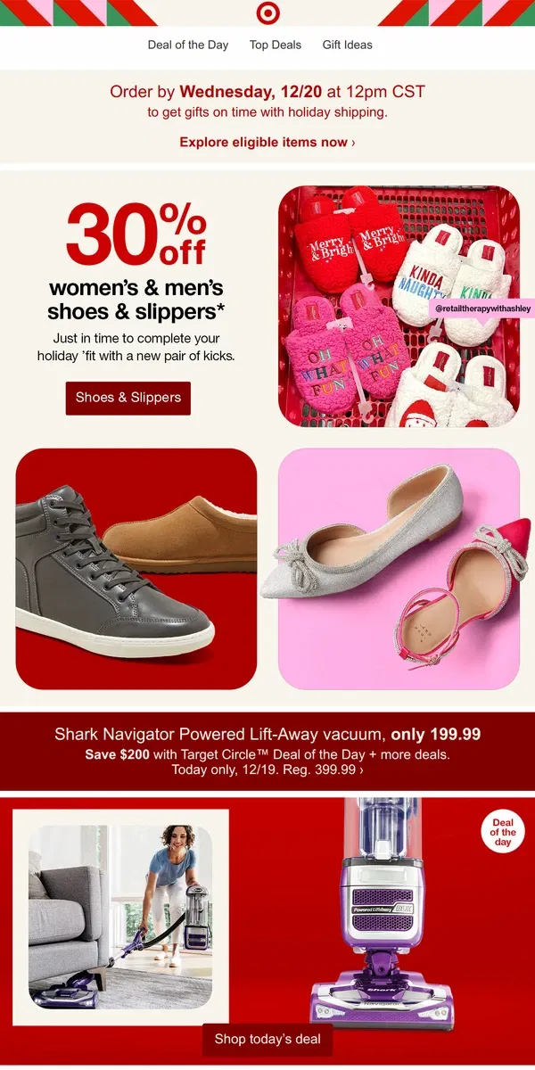 Email from Target. Shoes & slippers sale! 30% off men's & women's.