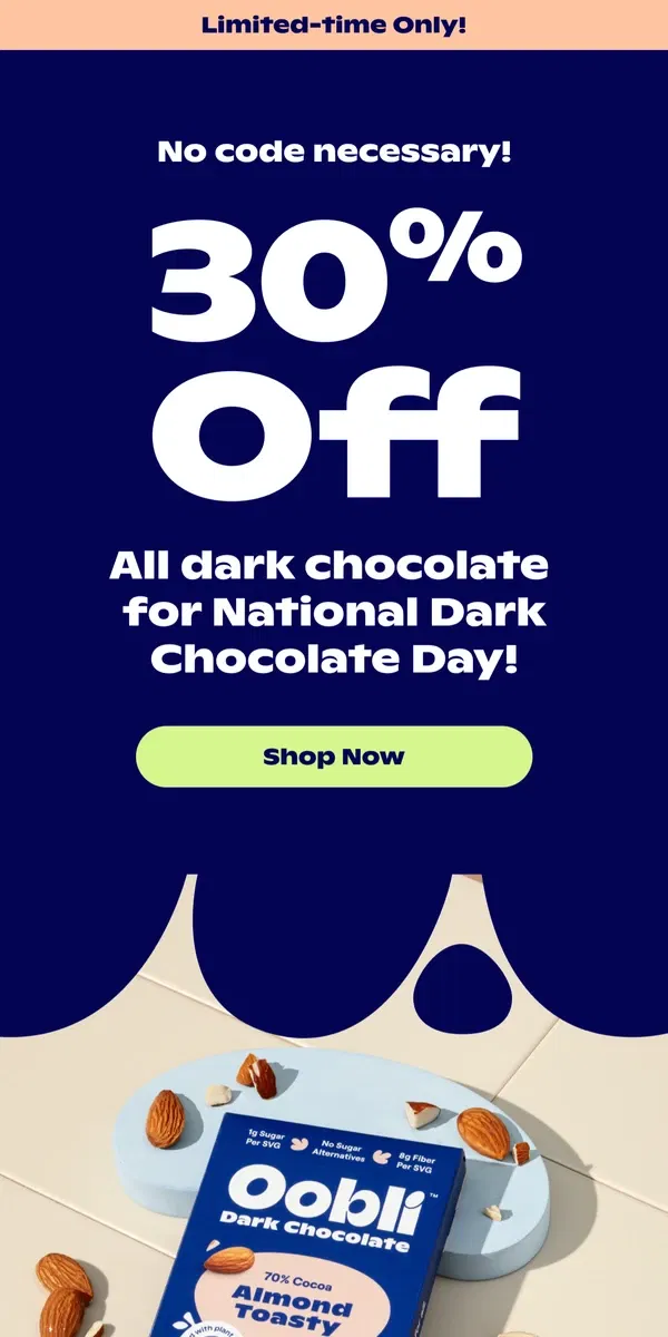 Email from Oobli. National Dark Chocolate Day! 🍫