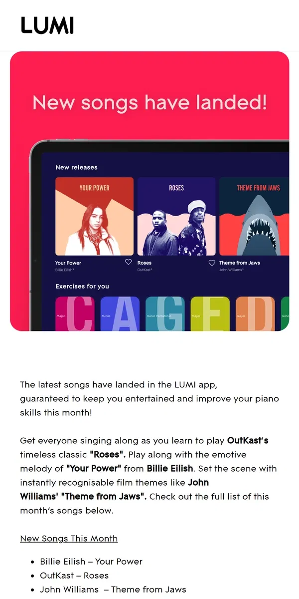 Email from LUMI. Discover the newest songs available in the LUMI App 🎶