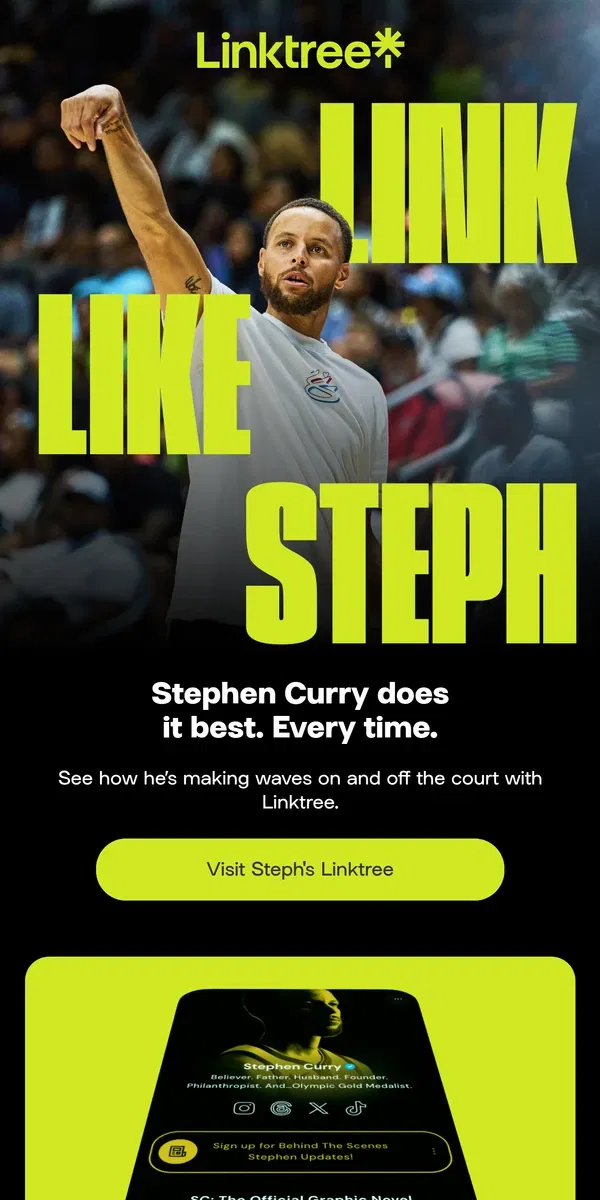 Email from Linktree. Stephen Curry on Linktree 🏀