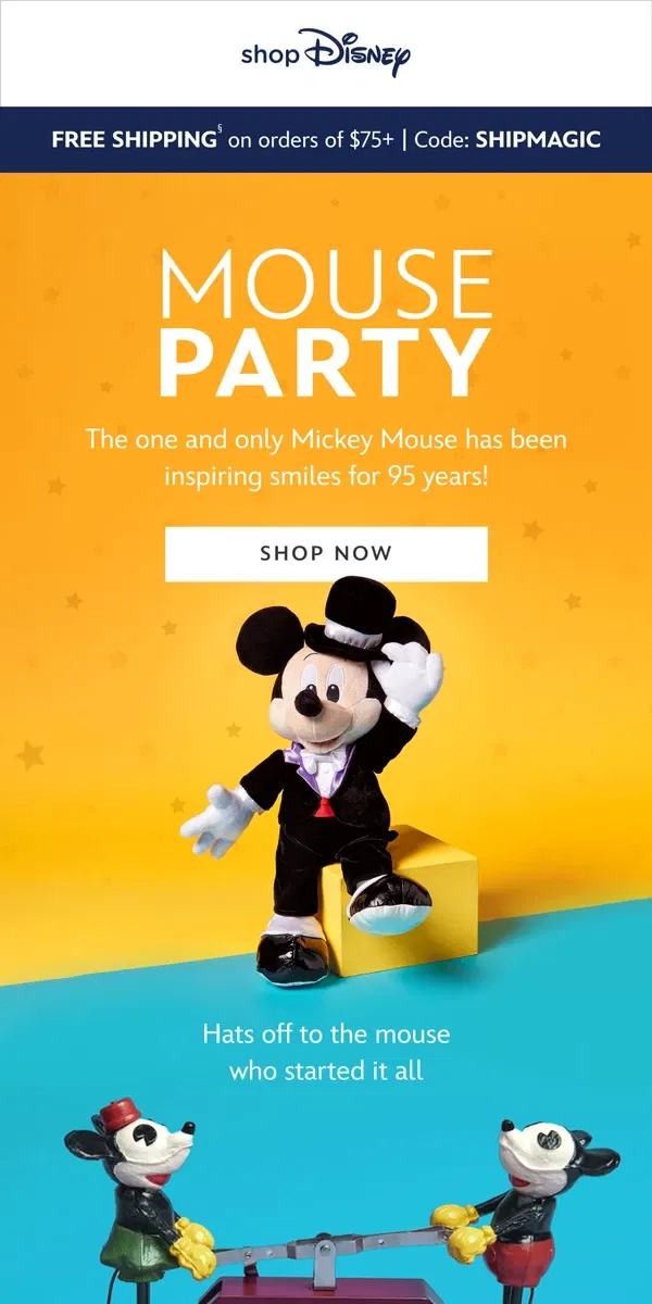 Email from shopDisney. Celebrate 95 years of Mickey Mouse! 🎉