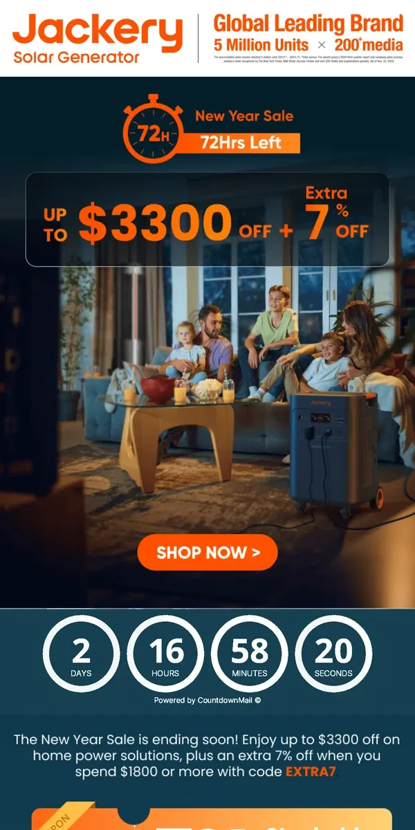 Email from Jackery. ⏳Final 72 Hours! Save up to $3300 + Extra 7% Off