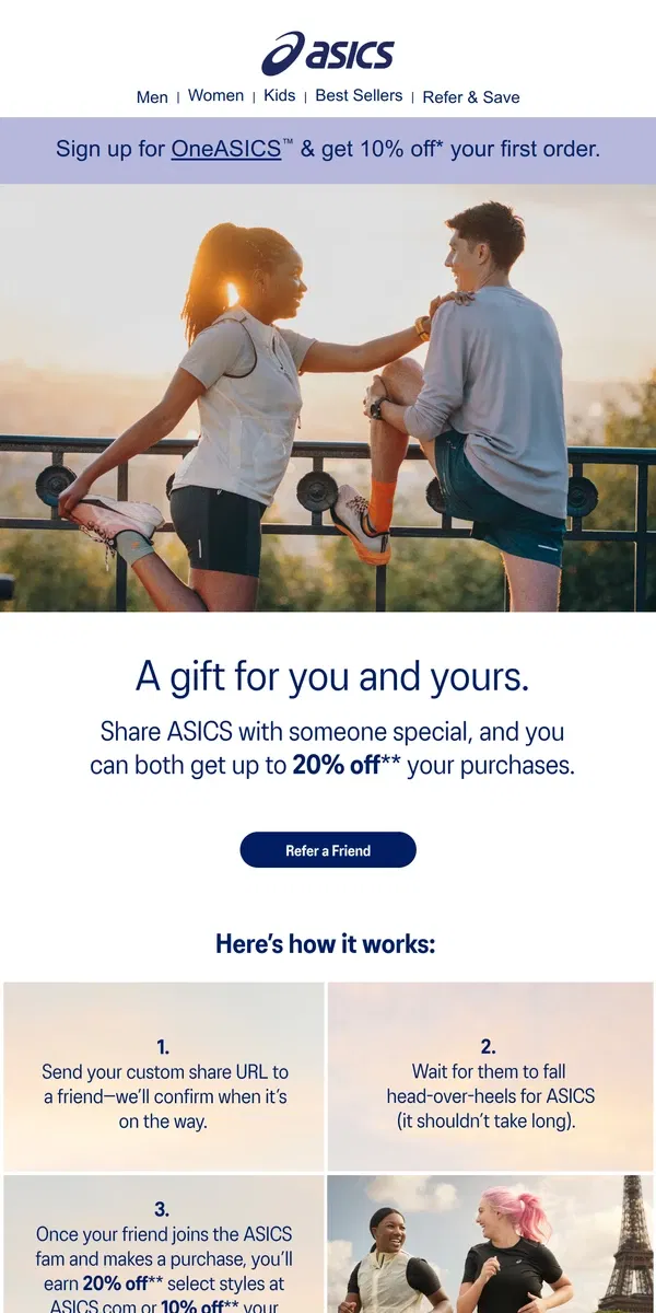 Email from ASICS. Share the ❤️ & get up to 20% OFF!